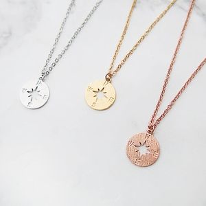 Gold Rose Gold Silver Compass North Star Necklace